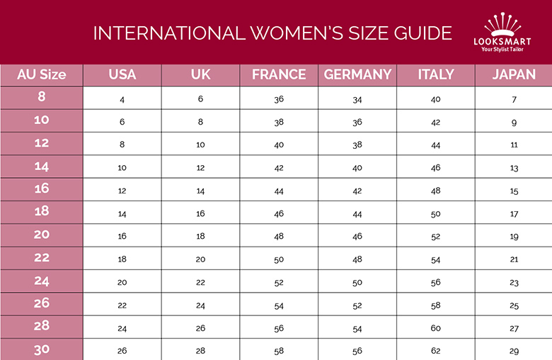 To Female Clothing Size Conversion Chart